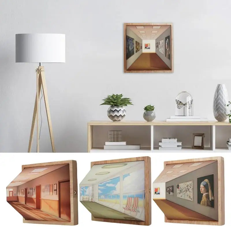 3D LED Shadow Box Art Light – Wooden Optical Illusion Wall Decor for Bedroom, Living Room, Gifts